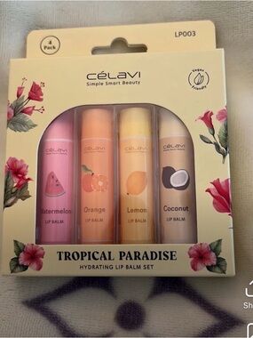 Tropical Paradise Hydrating Lip Balm Set - Pink, Orange, Yellow, Tan